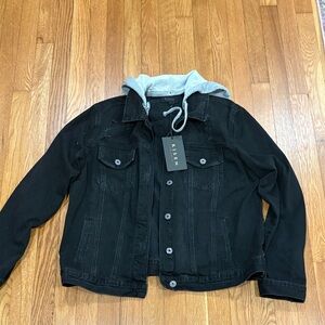 Risen Black Denim Jacket with Gray Hood